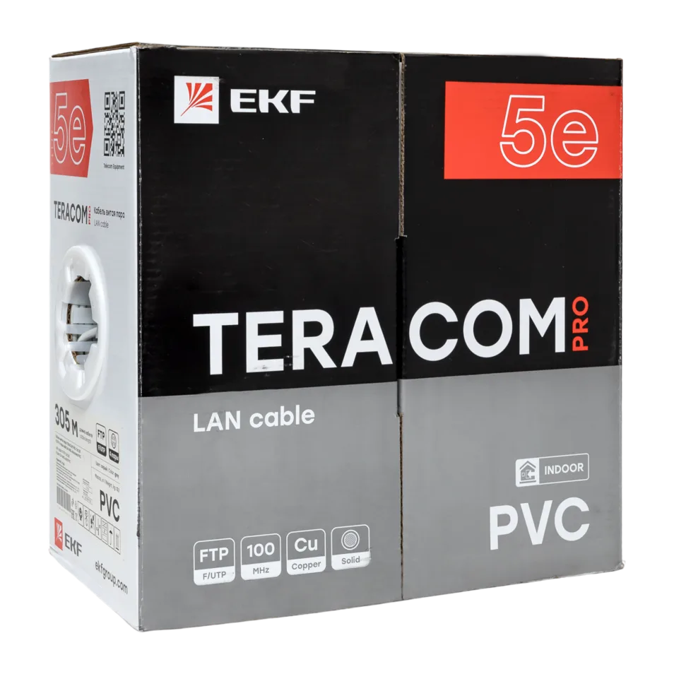 Кабель витая пара TERACOM PRO Cat.5E F/UTP 4 пары solid 24AWG оболочка PVC цвет серый (упак. 305м) Кабель витая пара TERACOM PRO Cat.5E F/UTP 4 пары solid 24AWG оболочка PVC цвет серый (упак. 305м)