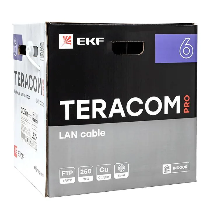 Кабель витая пара TERACOM PRO Cat.6 F/UTP 4 пары solid 23AWG оболочка LSZH нг(А)-HF цвет серый (упак. 305м) Кабель витая пара TERACOM PRO Cat.6 F/UTP 4 пары solid 23AWG оболочка LSZH нг(А)-HF цвет серый (упак. 305м)