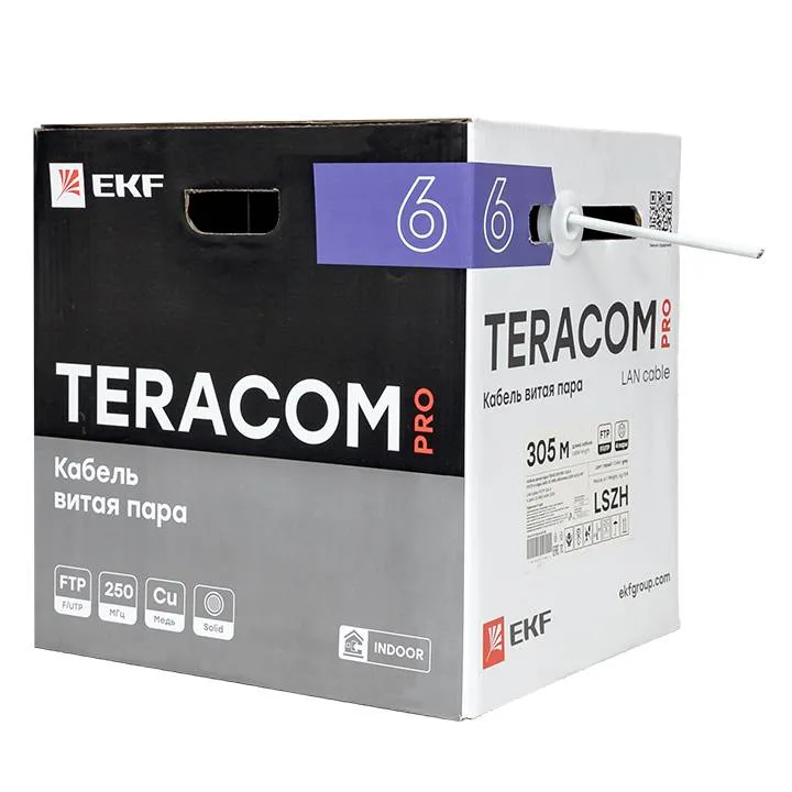 Кабель витая пара TERACOM PRO Cat.6 F/UTP 4 пары solid 23AWG оболочка LSZH нг(А)-HF цвет серый (упак. 305м) Кабель витая пара TERACOM PRO Cat.6 F/UTP 4 пары solid 23AWG оболочка LSZH нг(А)-HF цвет серый (упак. 305м)