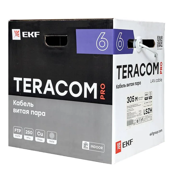Кабель витая пара TERACOM PRO Cat.6 F/UTP 4 пары solid 23AWG оболочка LSZH нг(А)-HF цвет серый (упак. 305м) Кабель витая пара TERACOM PRO Cat.6 F/UTP 4 пары solid 23AWG оболочка LSZH нг(А)-HF цвет серый (упак. 305м)