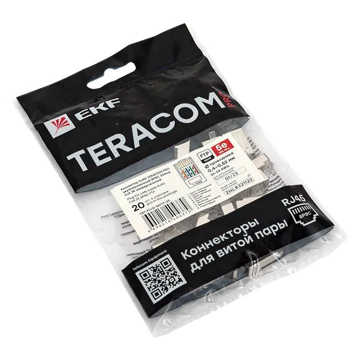 Коннектор RJ-45 TERACOM PRO экранированный 8P8C 30мкд Cat.5E универсальный (упак.20шт) Коннектор RJ-45 TERACOM PRO экранированный 8P8C 30мкд Cat.5E универсальный (упак.20шт)