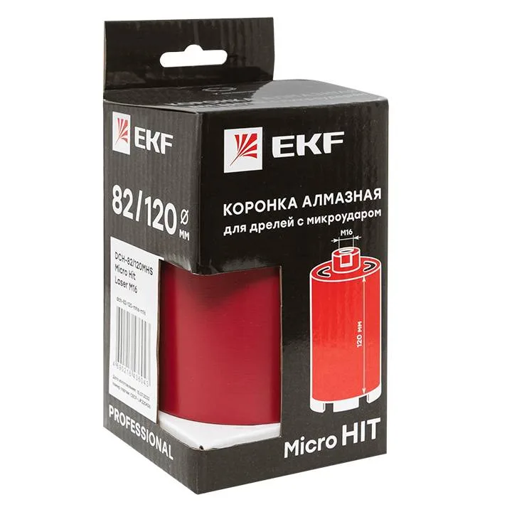 Коронка алмазная (верхнее пылеудаление) DCH-82/120MHS (120мм) Micro Hit Laser M16 EKF Professional Коронка алмазная (верхнее пылеудаление) DCH-82/120MHS (120мм) Micro Hit Laser M16 EKF Professional