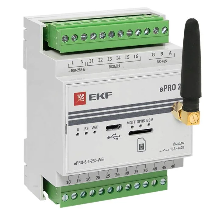 Контроллер базовый ePRO24 удаленного управления 6вх\4вых 230В WiFi GSM с внешней антенной EKF PROxima Контроллер базовый ePRO24 удаленного управления 6вх\4вых 230В WiFi GSM с внешней антенной EKF PROxima