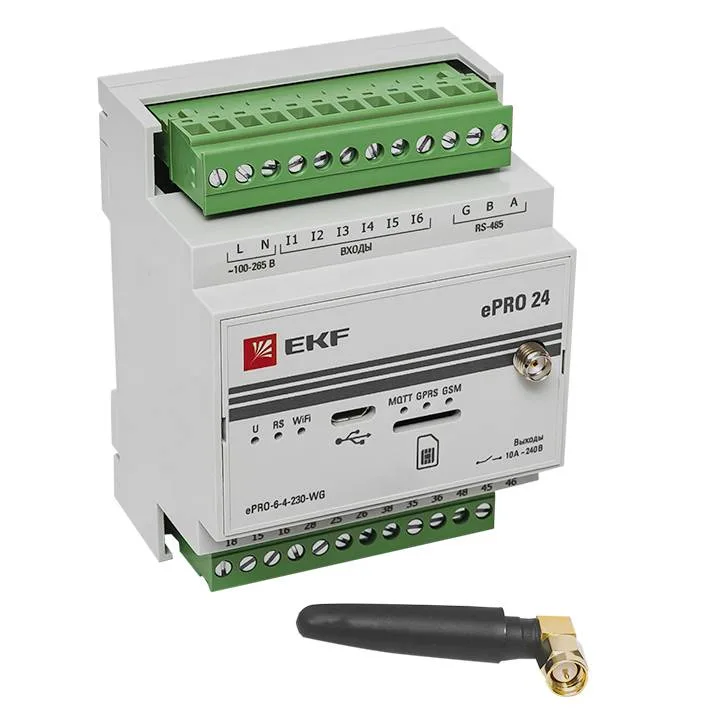 Контроллер базовый ePRO24 удаленного управления 6вх\4вых 230В WiFi GSM с внешней антенной EKF PROxima Контроллер базовый ePRO24 удаленного управления 6вх\4вых 230В WiFi GSM с внешней антенной EKF PROxima