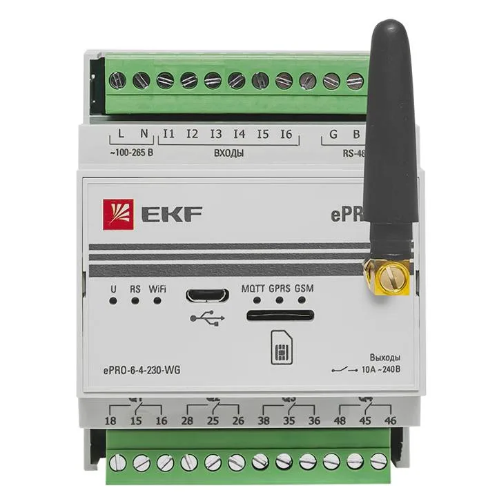 Контроллер базовый ePRO24 удаленного управления 6вх\4вых 230В WiFi GSM с внешней антенной EKF PROxima Контроллер базовый ePRO24 удаленного управления 6вх\4вых 230В WiFi GSM с внешней антенной EKF PROxima