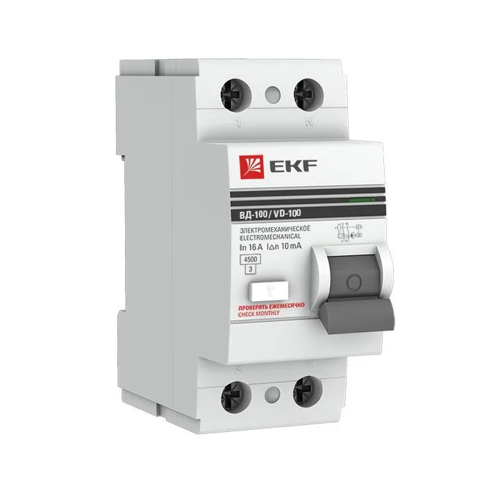 Устройство защитного отключения УЗО ВД-100 2P 80А/30мА (электромеханическое) EKF PROxima Устройство защитного отключения УЗО ВД-100 2P 80А/30мА (электромеханическое) EKF PROxima