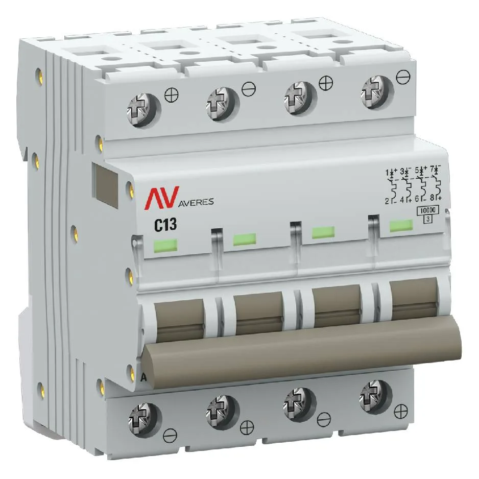 Выключатель автоматический AV-10 DC 4P 13A (C) 10kA EKF AVERES Выключатель автоматический AV-10 DC 4P 13A (C) 10kA EKF AVERES