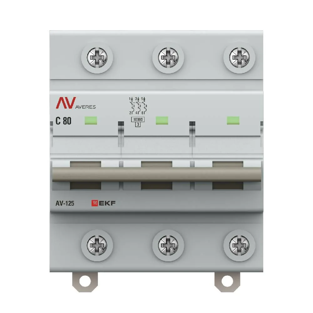 Выключатель автоматический AV-125 3P 80A (D) 10kA EKF AVERES Выключатель автоматический AV-125 3P 80A (D) 10kA EKF AVERES