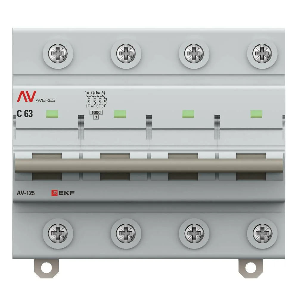 Выключатель автоматический AV-125 4P 63A (C) 10kA EKF AVERES Выключатель автоматический AV-125 4P 63A (C) 10kA EKF AVERES