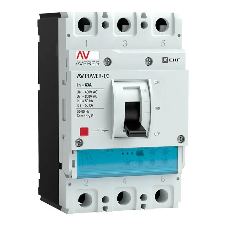 Автоматический выключатель AV POWER-1/3 3Р 63А 50kA ETU2.0 EKF AVERES Автоматический выключатель AV POWER-1/3 3Р 63А 50kA ETU2.0 EKF AVERES