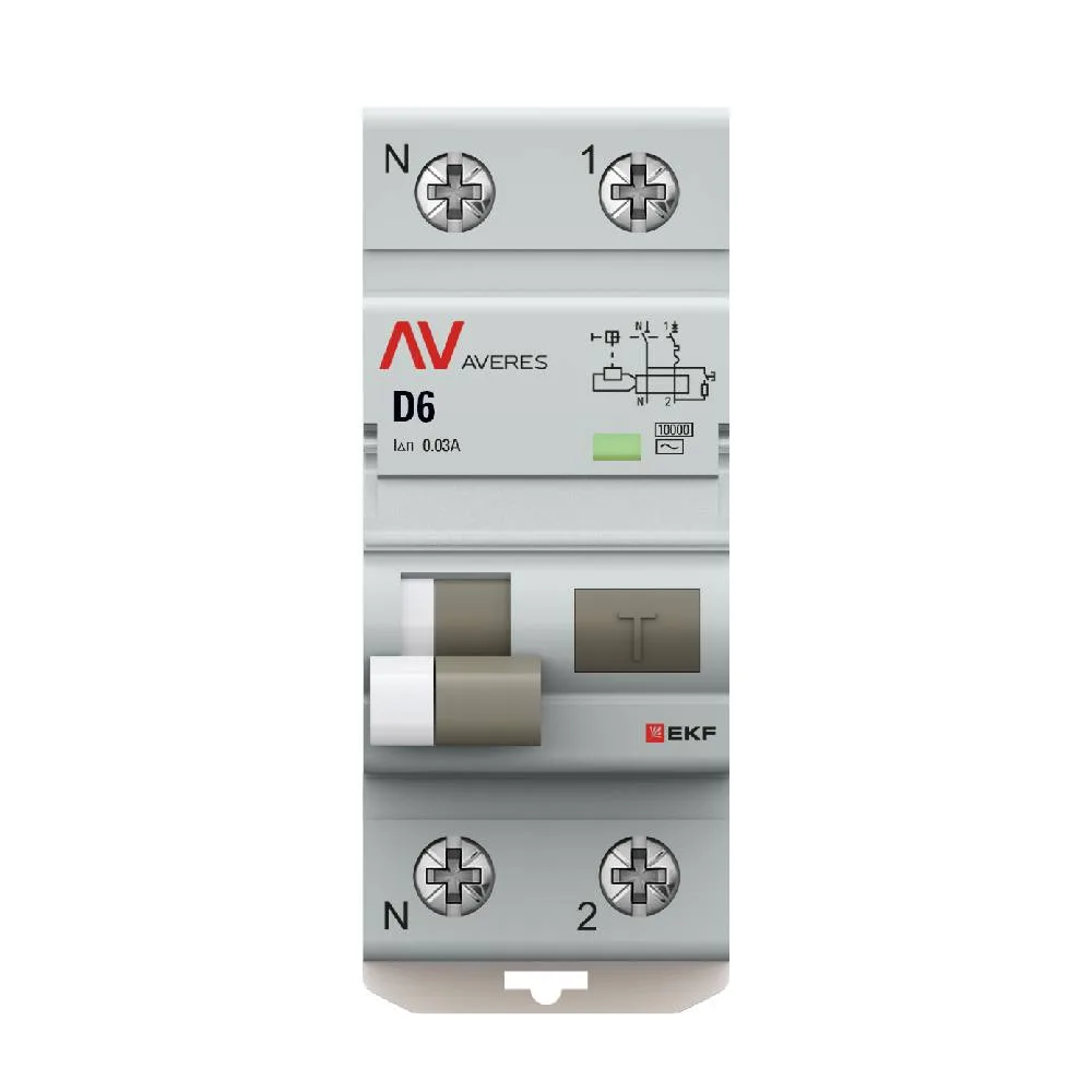 Дифференциальный автомат DVA-10 1P+N 6А (D) 30мА (AC) 10кА EKF AVERES Дифференциальный автомат DVA-10 1P+N 6А (D) 30мА (AC) 10кА EKF AVERES