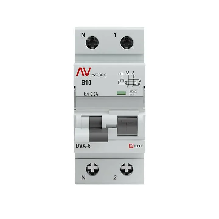 Дифференциальный автомат DVA-6 1P+N 10А (B) 300мА (AC) 6кА EKF AVERES rcbo6-1pn-10B-300-ac-av Дифференциальный автомат DVA-6 1P+N 10А (B) 300мА (AC) 6кА EKF AVERES rcbo6-1pn-10B-300-ac-av