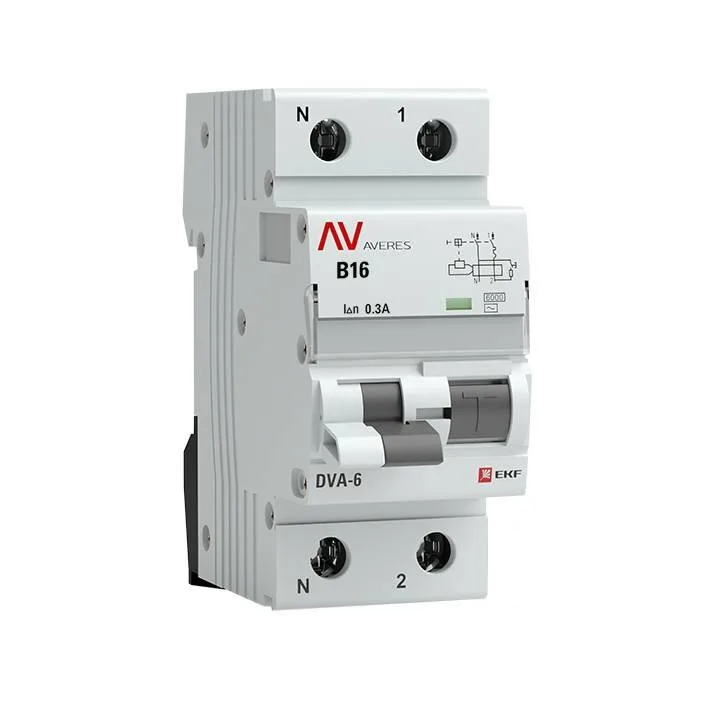 Дифференциальный автомат DVA-6 1P+N 16А (B) 300мА (AC) 6кА EKF AVERES rcbo6-1pn-16B-300-ac-av Дифференциальный автомат DVA-6 1P+N 16А (B) 300мА (AC) 6кА EKF AVERES rcbo6-1pn-16B-300-ac-av