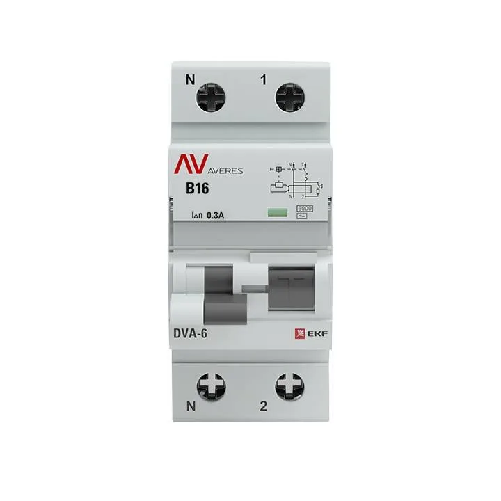 Дифференциальный автомат DVA-6 1P+N 16А (B) 300мА (AC) 6кА EKF AVERES rcbo6-1pn-16B-300-ac-av Дифференциальный автомат DVA-6 1P+N 16А (B) 300мА (AC) 6кА EKF AVERES rcbo6-1pn-16B-300-ac-av