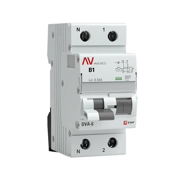 Дифференциальный автомат DVA-6 1P+N 1А (B) 30мА (AC) 6кА EKF AVERES rcbo6-1pn-1B-30-ac-av Дифференциальный автомат DVA-6 1P+N 1А (B) 30мА (AC) 6кА EKF AVERES rcbo6-1pn-1B-30-ac-av