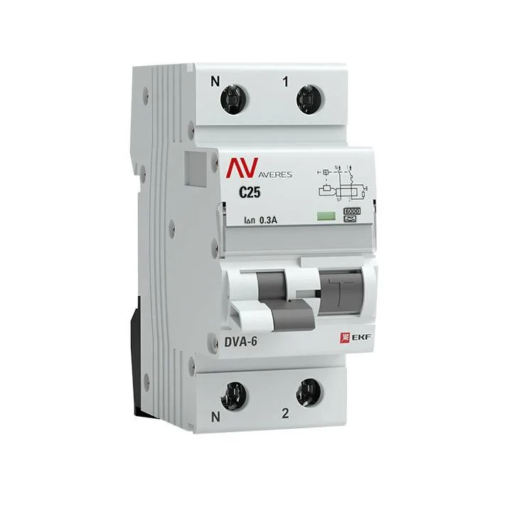 Дифференциальный автомат DVA-6 1P+N 25А (C) 300мА (A) 6кА EKF AVERES rcbo6-1pn-25C-300-a-av Дифференциальный автомат DVA-6 1P+N 25А (C) 300мА (A) 6кА EKF AVERES rcbo6-1pn-25C-300-a-av