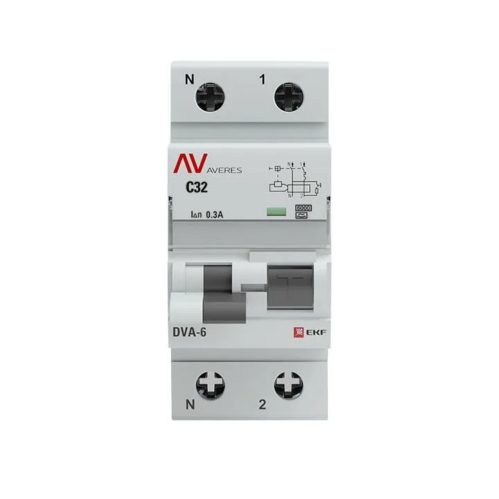 Дифференциальный автомат DVA-6 1P+N 32А (C) 300мА (A) 6кА EKF AVERES rcbo6-1pn-32C-300-a-av Дифференциальный автомат DVA-6 1P+N 32А (C) 300мА (A) 6кА EKF AVERES rcbo6-1pn-32C-300-a-av