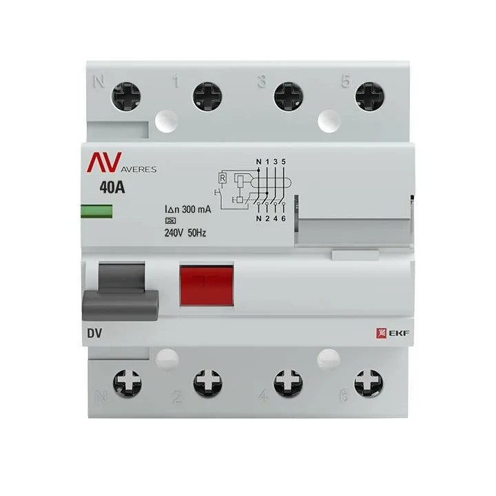 Устройство защитного отключения DV 4P 40А/300мА (A) EKF AVERES Устройство защитного отключения DV 4P 40А/300мА (A) EKF AVERES
