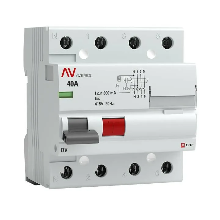 Устройство защитного отключения DV 4P 40А/300мА (AC) EKF AVERES Устройство защитного отключения DV 4P 40А/300мА (AC) EKF AVERES