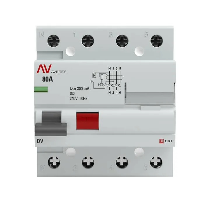 Устройство защитного отключения DV 4P 80А/300мА (A) EKF AVERES Устройство защитного отключения DV 4P 80А/300мА (A) EKF AVERES