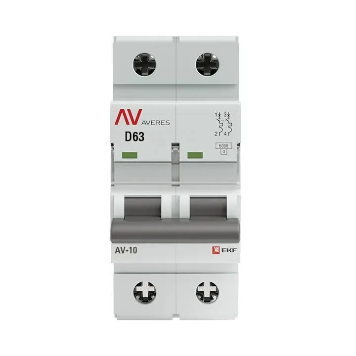Выключатель автоматический AV-10 2P 63A (D) 10kA EKF AVERES mcb10-2-63D-av Выключатель автоматический AV-10 2P 63A (D) 10kA EKF AVERES mcb10-2-63D-av
