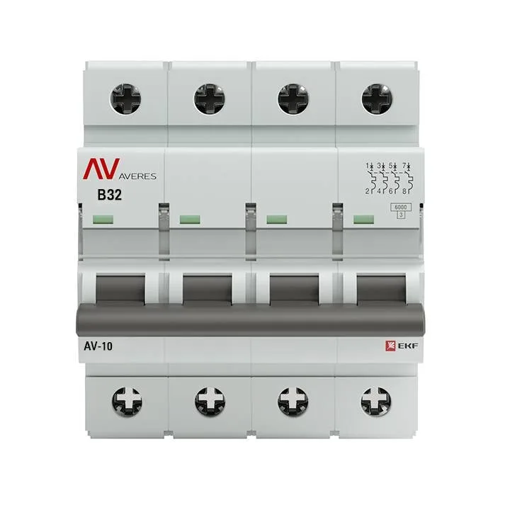 Выключатель автоматический AV-10 4P 32A (B) 10kA EKF AVERES mcb10-4-32B-av Выключатель автоматический AV-10 4P 32A (B) 10kA EKF AVERES mcb10-4-32B-av