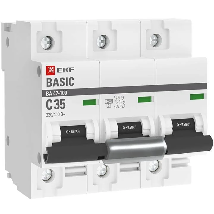 Автоматический выключатель 3P 35А (C) 10kA ВА 47-100 EKF Basic mcb47100-3-35C-bas Автоматический выключатель 3P 35А (C) 10kA ВА 47-100 EKF Basic mcb47100-3-35C-bas