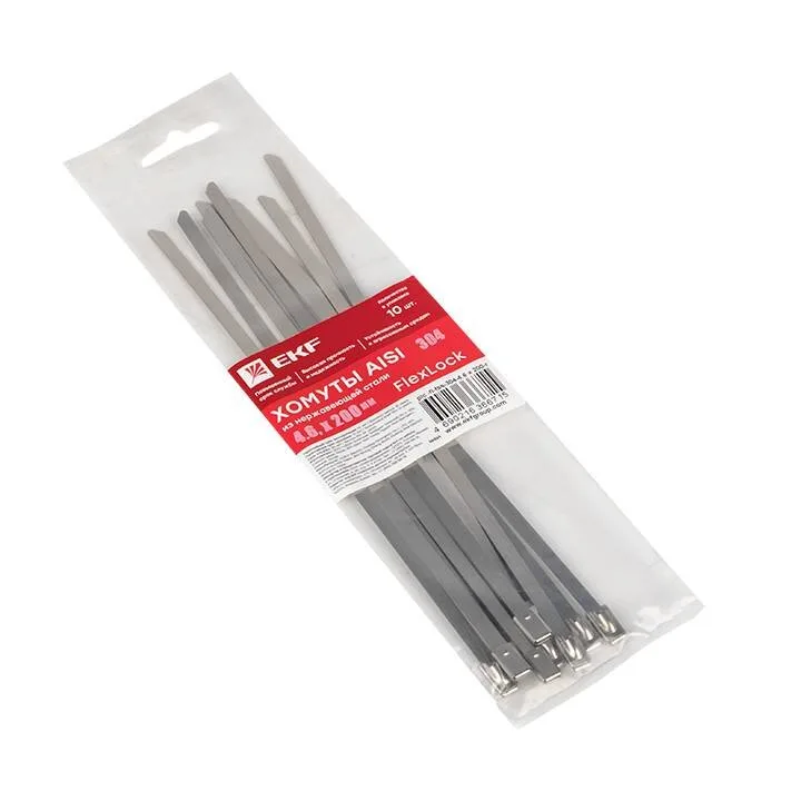 Хомут AISI 304 из нержавеющей стали, 4.6x200 (10 шт.) FlexLock PROxima Хомут AISI 304 из нержавеющей стали, 4.6x200 (10 шт.) FlexLock PROxima