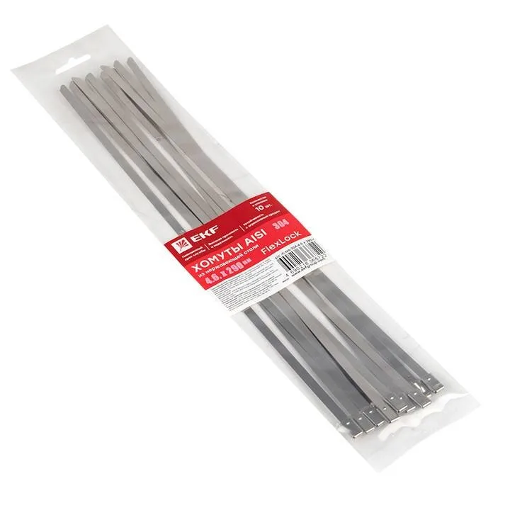 Хомут AISI 304 из нержавеющей стали, 4.6x290 (10 шт.) FlexLock PROxima Хомут AISI 304 из нержавеющей стали, 4.6x290 (10 шт.) FlexLock PROxima