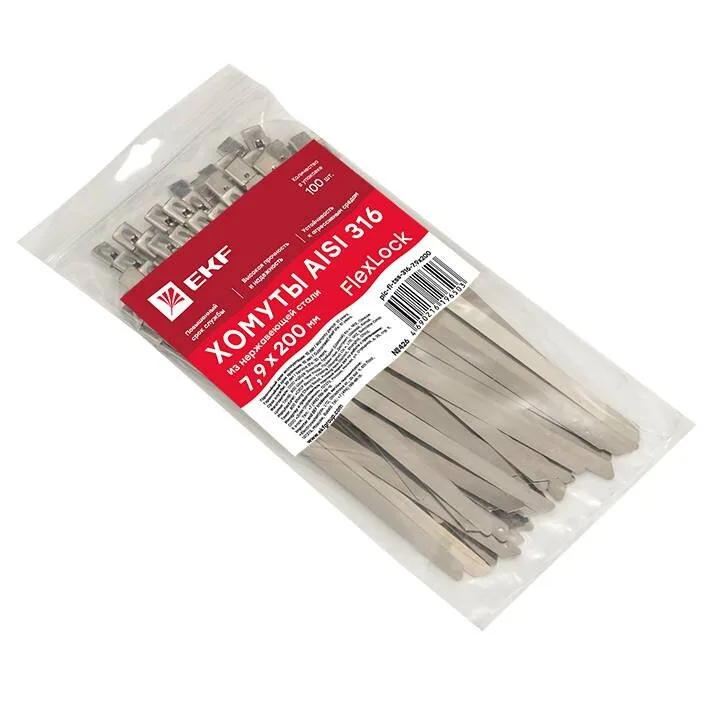 Хомут AISI 316 из нержавеющей стали, 7.9x200 (100 шт.) FlexLock PROxima Хомут AISI 316 из нержавеющей стали, 7.9x200 (100 шт.) FlexLock PROxima