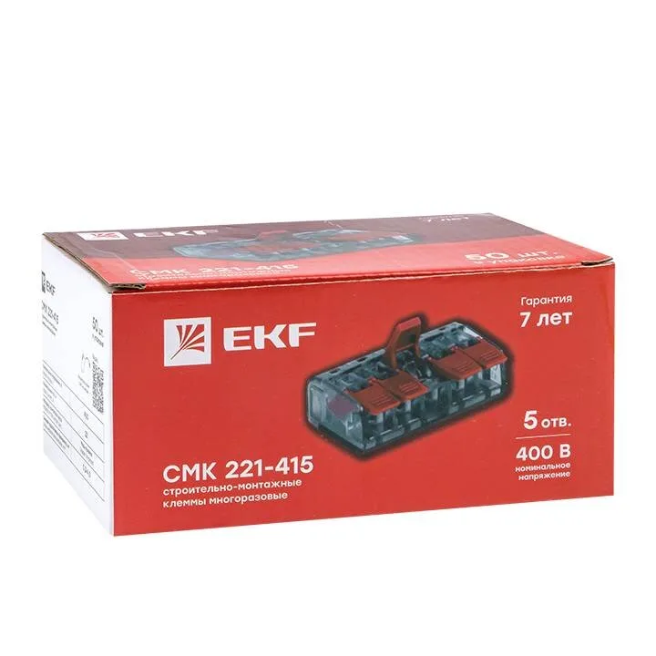 Клемма СМК 221-415 5 отверстий 0.2-4.0 мм2 (50шт.) EKF PROxima Клемма СМК 221-415 5 отверстий 0.2-4.0 мм2 (50шт.) EKF PROxima