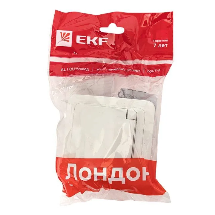 Розетка 1-мест. с/з и крышкой 16А бел. Лондон EKF PROxima Розетка 1-мест. с/з и крышкой 16А бел. Лондон EKF PROxima