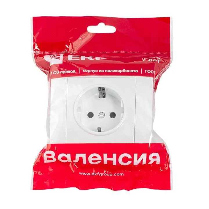 Валенсия розетка 1-местная с/з 16А белая с защ. штор. EKF PROxima Валенсия розетка 1-местная с/з 16А белая с защ. штор. EKF PROxima