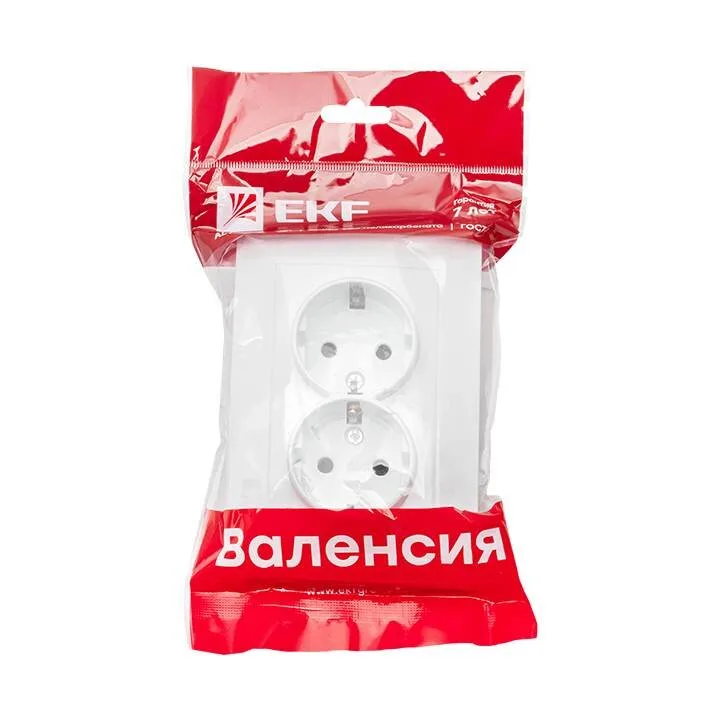 Валенсия розетка 2-местная с/з 16А белая с защ. штор. EKF PROxima Валенсия розетка 2-местная с/з 16А белая с защ. штор. EKF PROxima